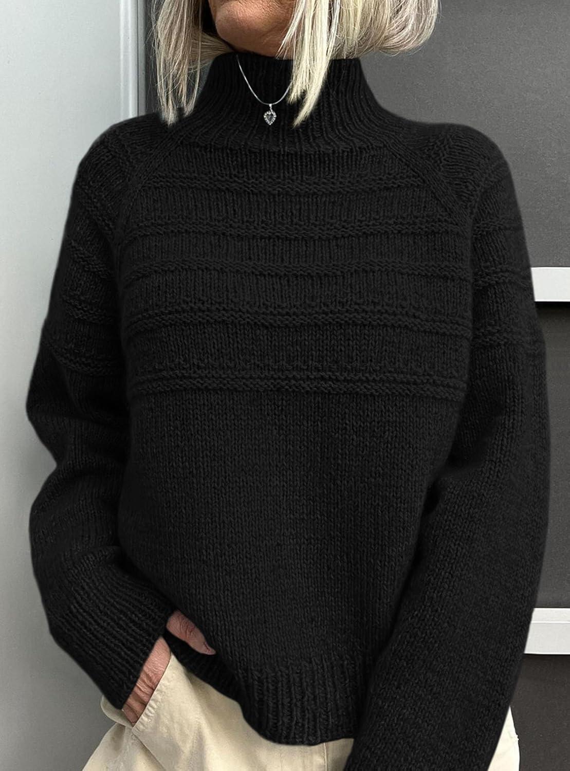 imagePRETTYGARDEN Womens Turtleneck Sweaters 2025 Fall Chunky Knit Pullover Long Sleeve Jumper Tops Trendy Winter ClothesBlack
