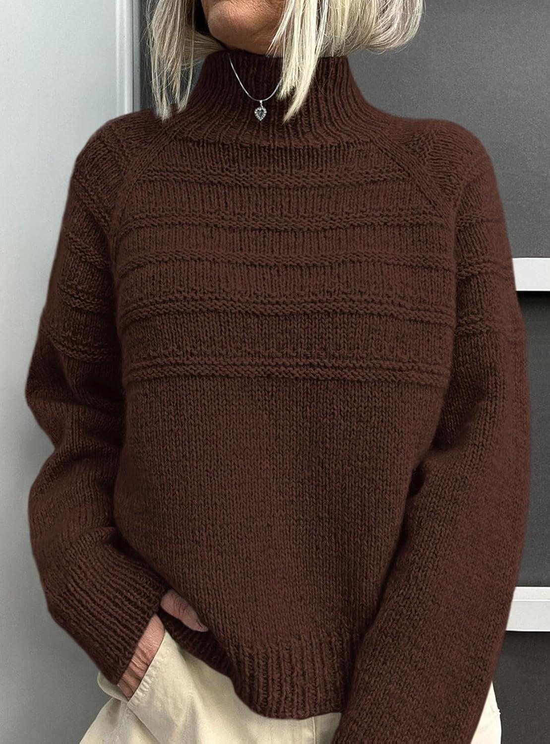imagePRETTYGARDEN Womens Turtleneck Sweaters 2025 Fall Chunky Knit Pullover Long Sleeve Jumper Tops Trendy Winter ClothesBrown