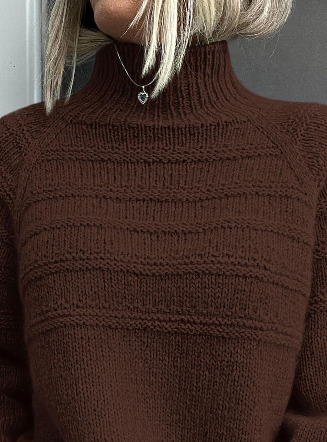 imagePRETTYGARDEN Womens Turtleneck Sweaters 2025 Fall Chunky Knit Pullover Long Sleeve Jumper Tops Trendy Winter ClothesBrown