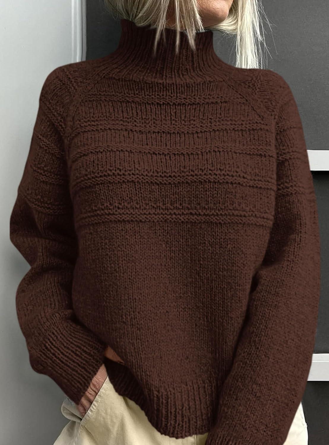 imagePRETTYGARDEN Womens Turtleneck Sweaters 2025 Fall Chunky Knit Pullover Long Sleeve Jumper Tops Trendy Winter ClothesBrown