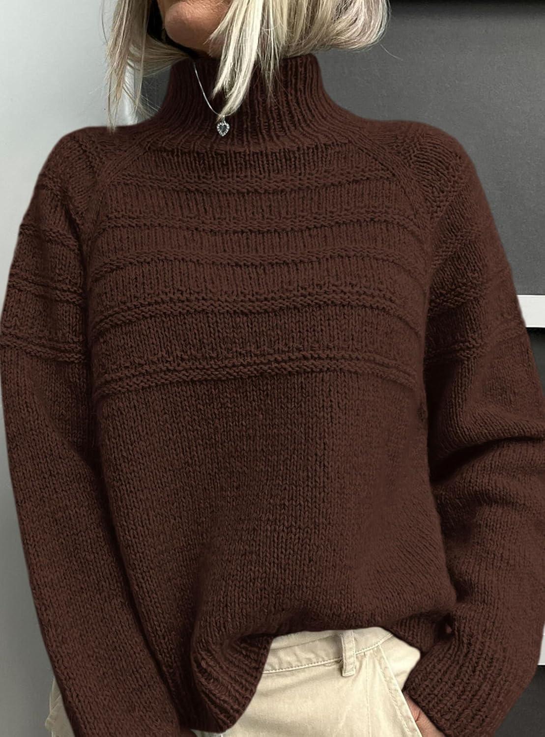 imagePRETTYGARDEN Womens Turtleneck Sweaters 2025 Fall Chunky Knit Pullover Long Sleeve Jumper Tops Trendy Winter ClothesBrown