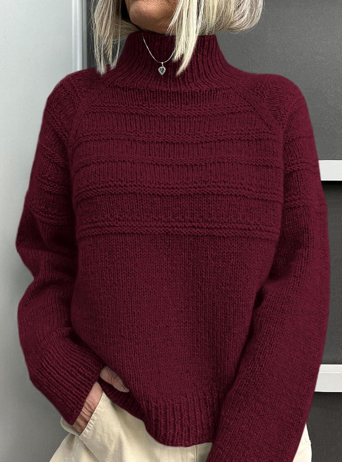 imagePRETTYGARDEN Womens Turtleneck Sweaters 2025 Fall Chunky Knit Pullover Long Sleeve Jumper Tops Trendy Winter ClothesBurgundy