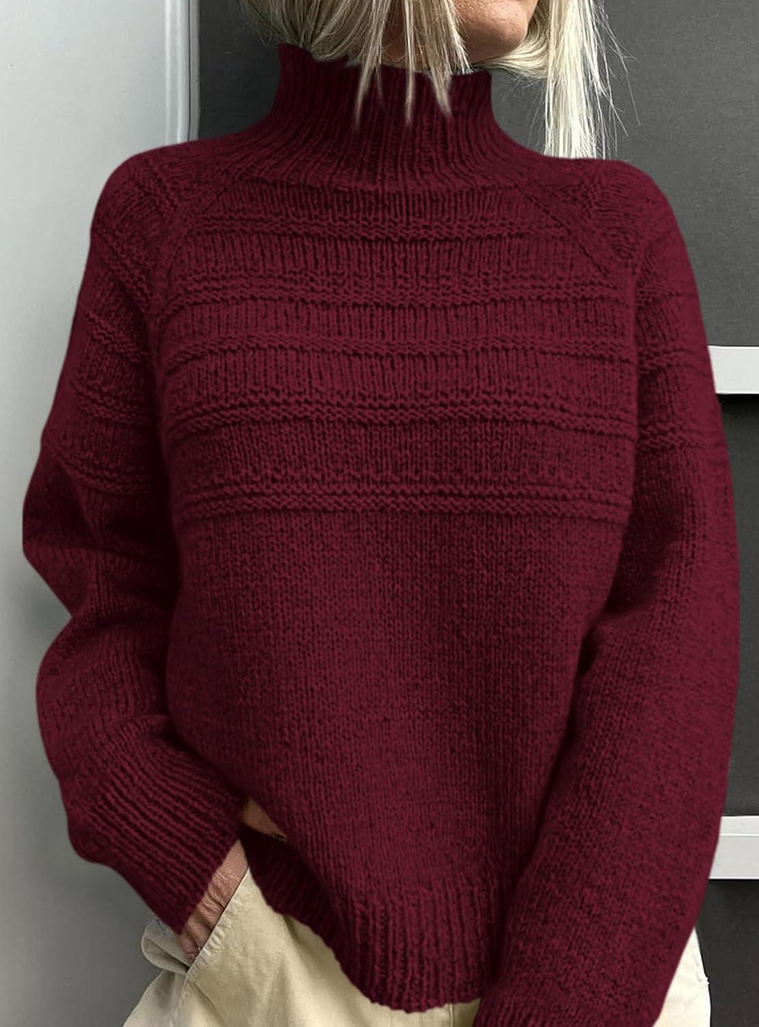 imagePRETTYGARDEN Womens Turtleneck Sweaters 2025 Fall Chunky Knit Pullover Long Sleeve Jumper Tops Trendy Winter ClothesBurgundy