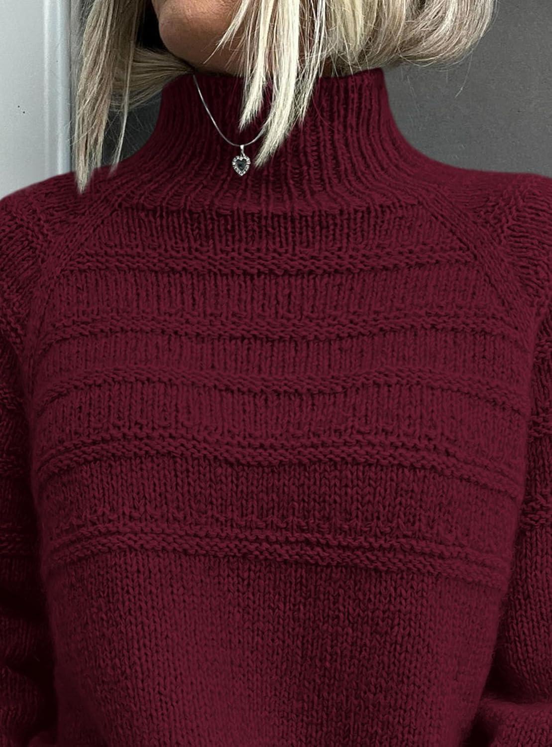 imagePRETTYGARDEN Womens Turtleneck Sweaters 2025 Fall Chunky Knit Pullover Long Sleeve Jumper Tops Trendy Winter ClothesBurgundy