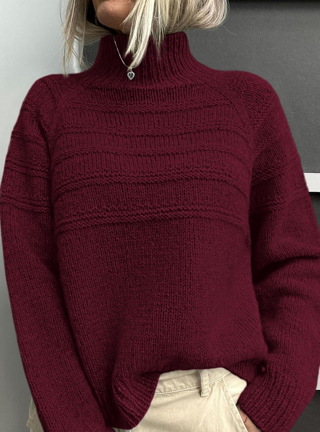 imagePRETTYGARDEN Womens Turtleneck Sweaters 2025 Fall Chunky Knit Pullover Long Sleeve Jumper Tops Trendy Winter ClothesBurgundy