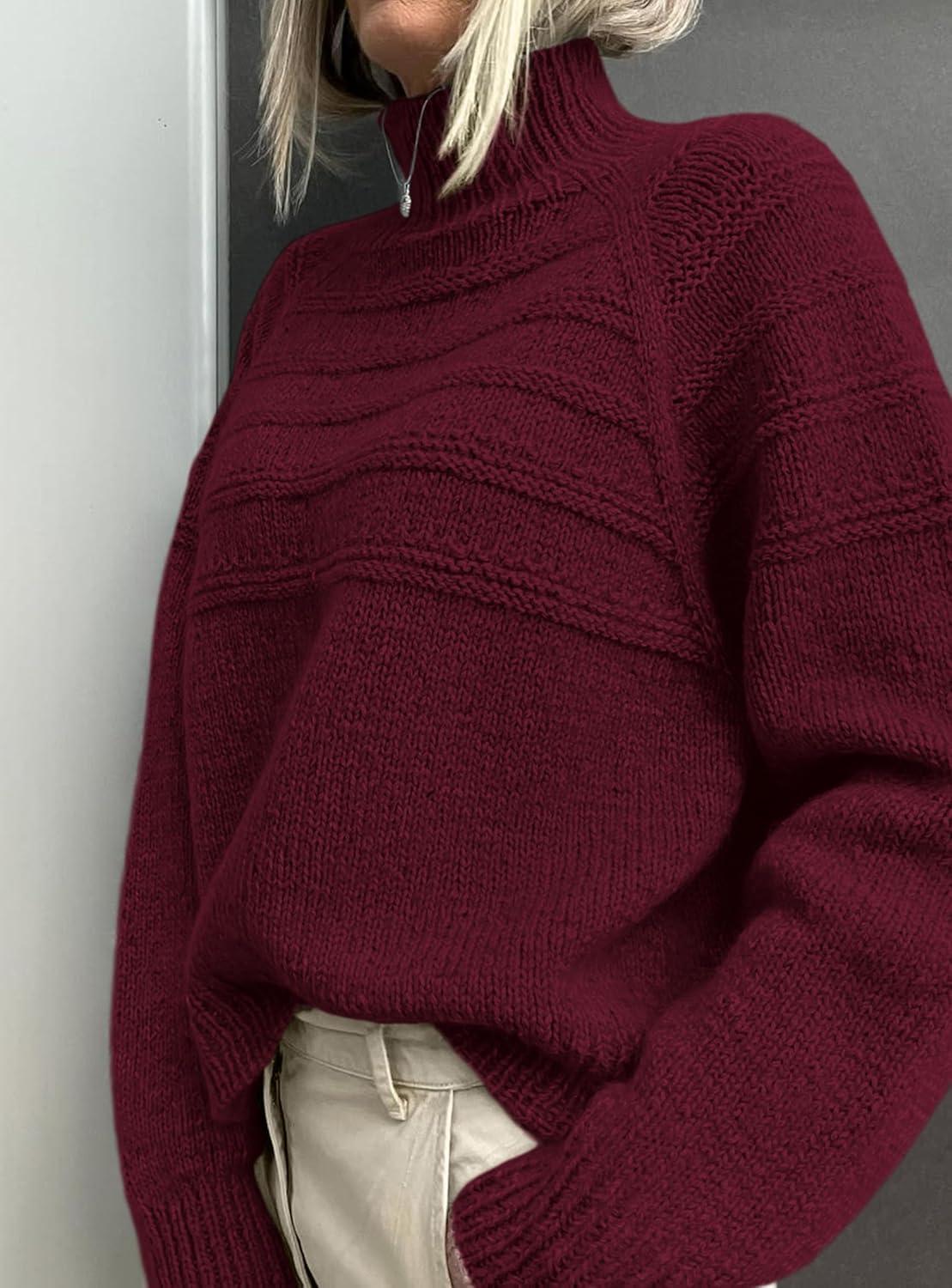 imagePRETTYGARDEN Womens Turtleneck Sweaters 2025 Fall Chunky Knit Pullover Long Sleeve Jumper Tops Trendy Winter ClothesBurgundy