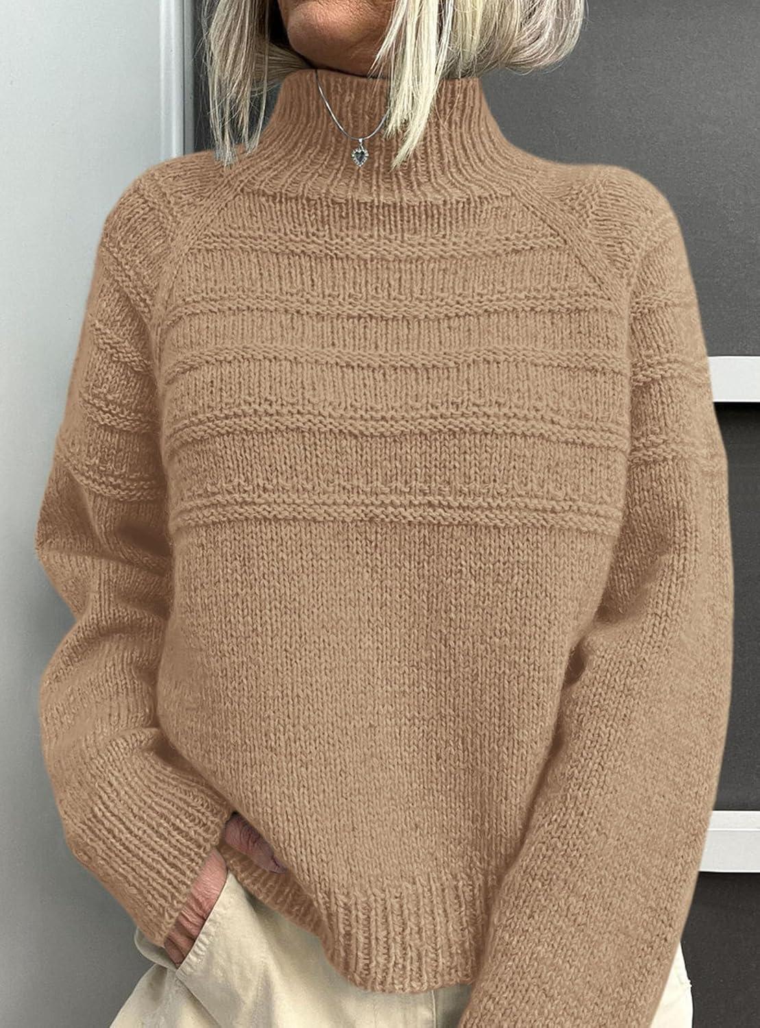 imagePRETTYGARDEN Womens Turtleneck Sweaters 2025 Fall Chunky Knit Pullover Long Sleeve Jumper Tops Trendy Winter ClothesKhaki