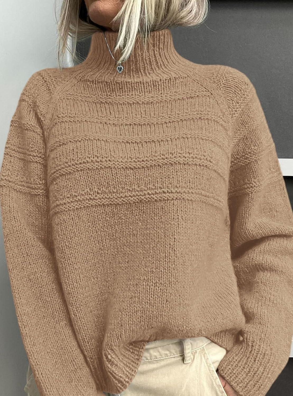 imagePRETTYGARDEN Womens Turtleneck Sweaters 2025 Fall Chunky Knit Pullover Long Sleeve Jumper Tops Trendy Winter ClothesKhaki