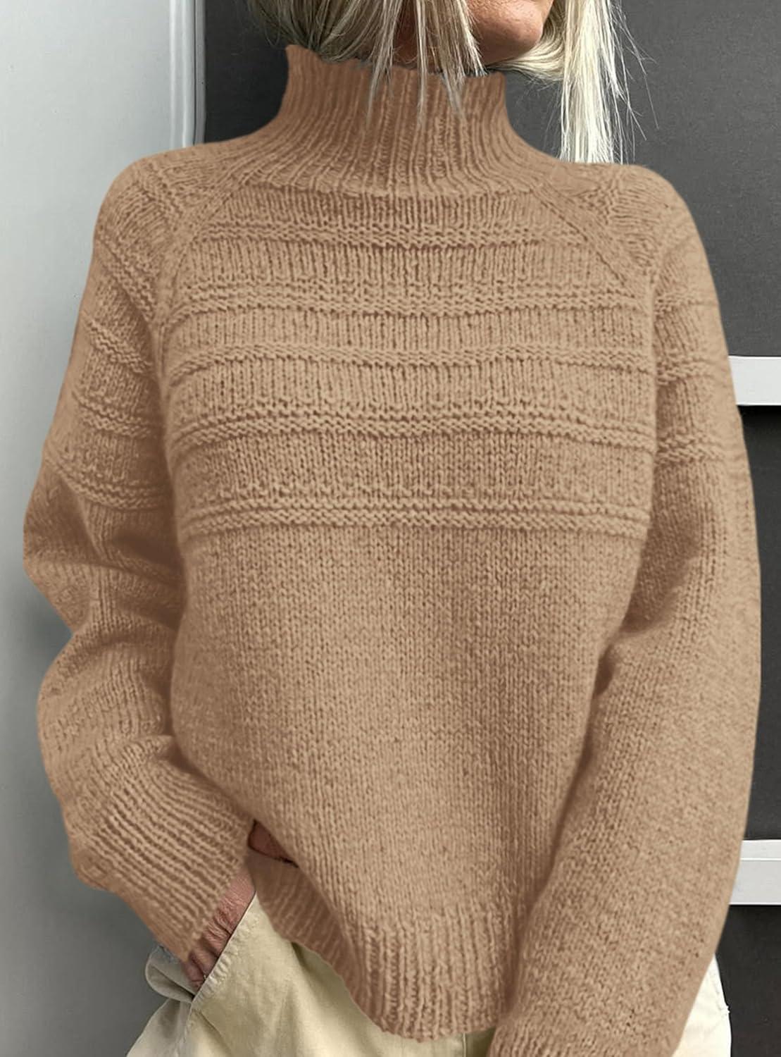 imagePRETTYGARDEN Womens Turtleneck Sweaters 2025 Fall Chunky Knit Pullover Long Sleeve Jumper Tops Trendy Winter ClothesKhaki