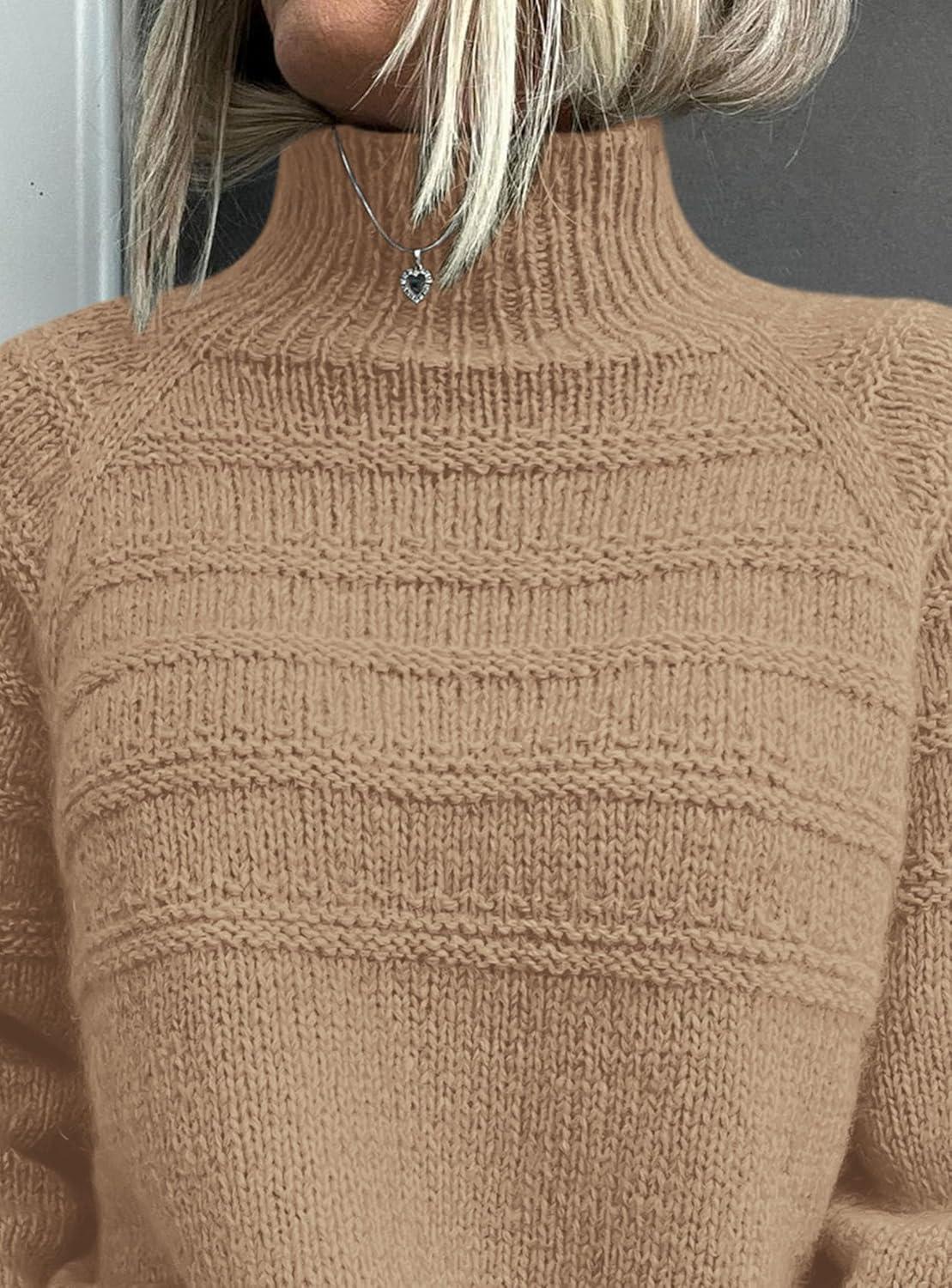 imagePRETTYGARDEN Womens Turtleneck Sweaters 2025 Fall Chunky Knit Pullover Long Sleeve Jumper Tops Trendy Winter ClothesKhaki