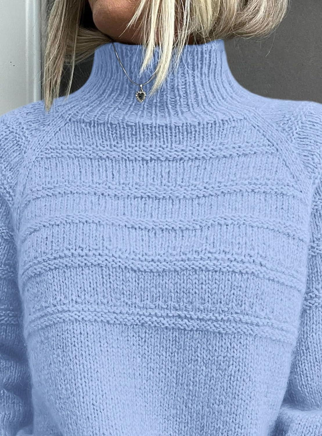imagePRETTYGARDEN Womens Turtleneck Sweaters 2025 Fall Chunky Knit Pullover Long Sleeve Jumper Tops Trendy Winter ClothesLight Blue