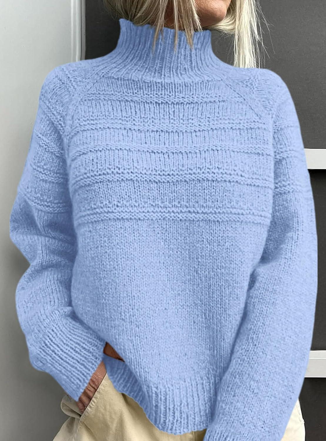 imagePRETTYGARDEN Womens Turtleneck Sweaters 2025 Fall Chunky Knit Pullover Long Sleeve Jumper Tops Trendy Winter ClothesLight Blue