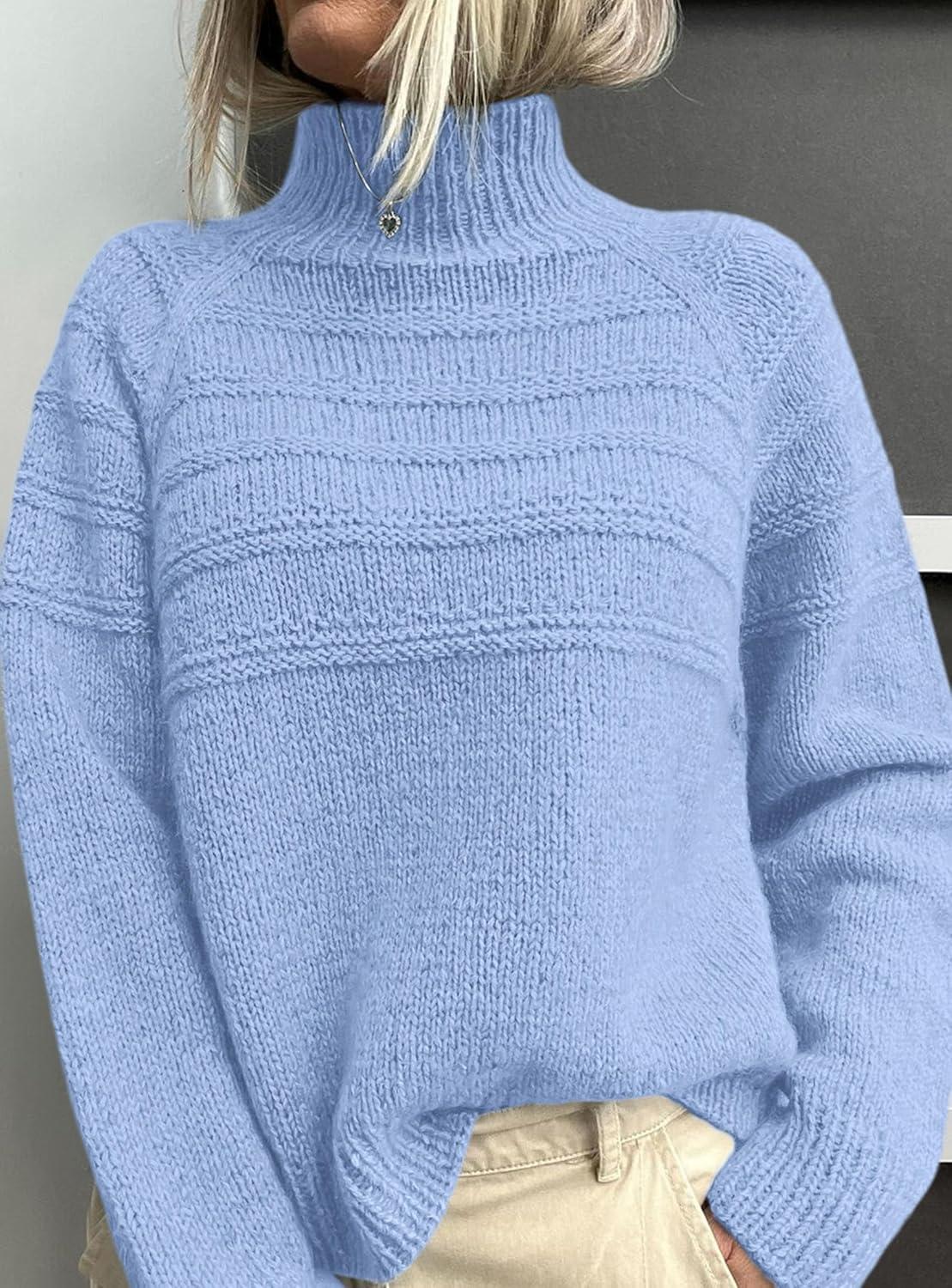 imagePRETTYGARDEN Womens Turtleneck Sweaters 2025 Fall Chunky Knit Pullover Long Sleeve Jumper Tops Trendy Winter ClothesLight Blue