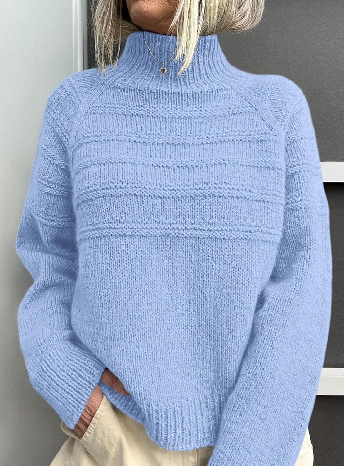 imagePRETTYGARDEN Womens Turtleneck Sweaters 2025 Fall Chunky Knit Pullover Long Sleeve Jumper Tops Trendy Winter ClothesLight Blue