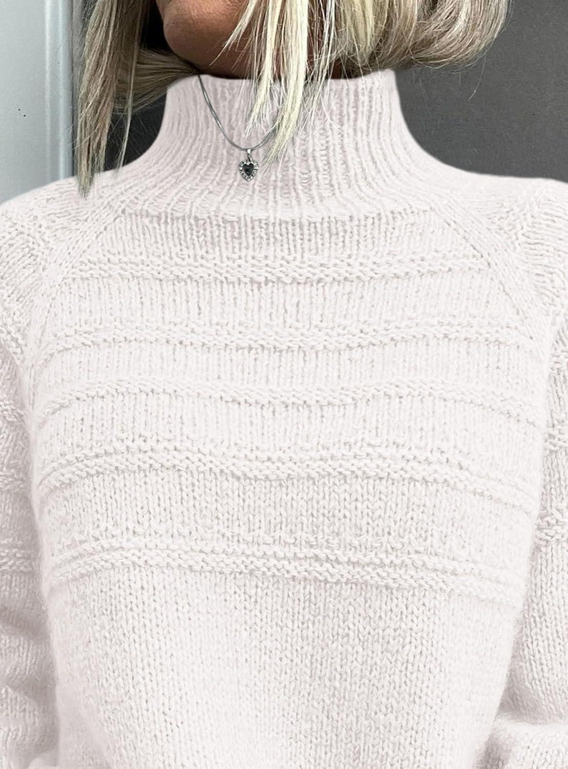 imagePRETTYGARDEN Womens Turtleneck Sweaters 2025 Fall Chunky Knit Pullover Long Sleeve Jumper Tops Trendy Winter ClothesWhite