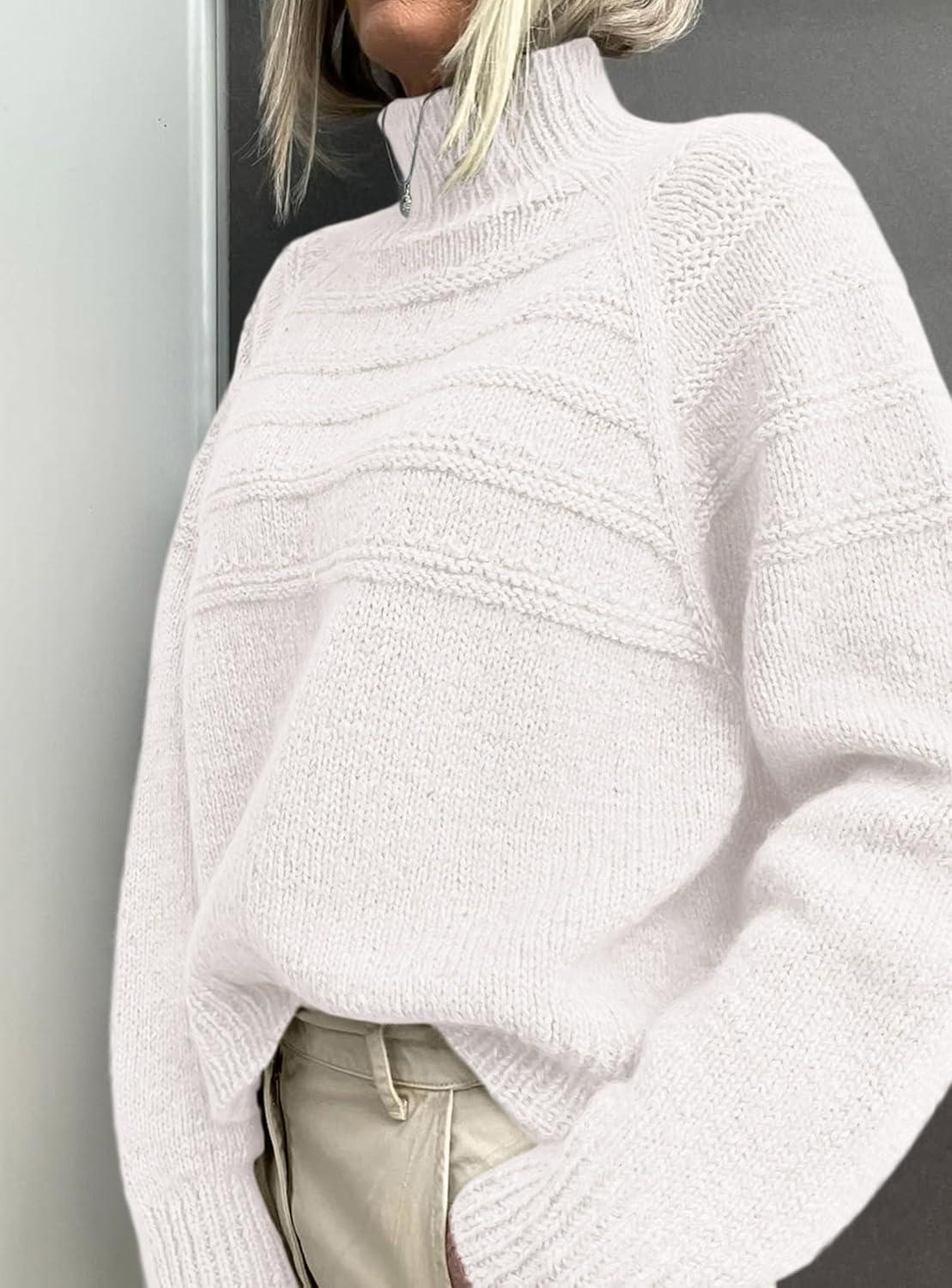 imagePRETTYGARDEN Womens Turtleneck Sweaters 2025 Fall Chunky Knit Pullover Long Sleeve Jumper Tops Trendy Winter ClothesWhite