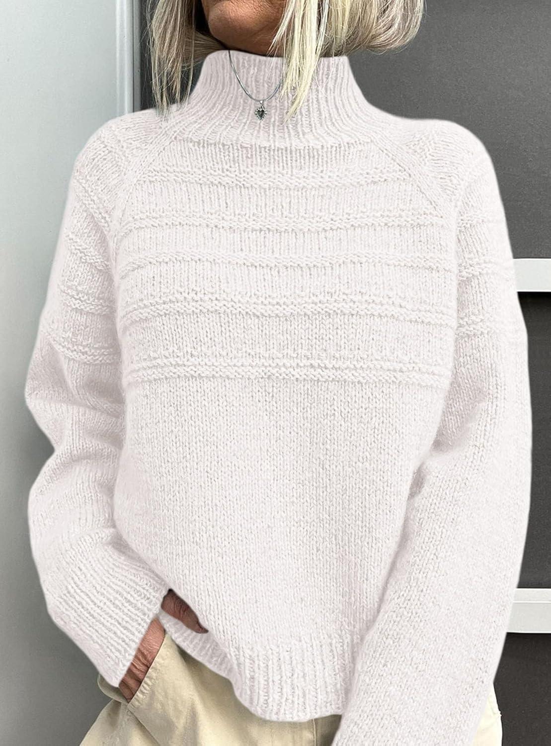 imagePRETTYGARDEN Womens Turtleneck Sweaters 2025 Fall Chunky Knit Pullover Long Sleeve Jumper Tops Trendy Winter ClothesWhite