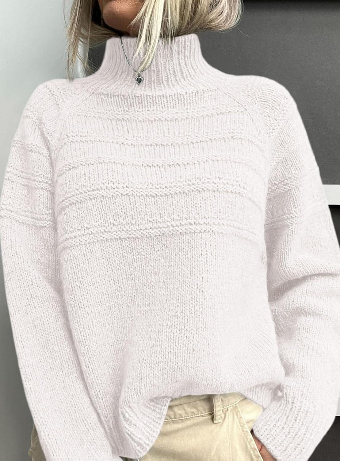 imagePRETTYGARDEN Womens Turtleneck Sweaters 2025 Fall Chunky Knit Pullover Long Sleeve Jumper Tops Trendy Winter ClothesWhite