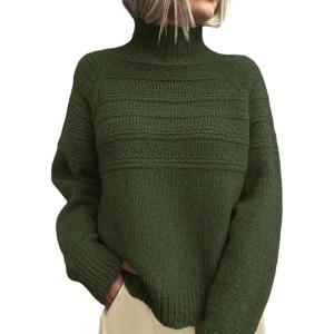 imagePRETTYGARDEN Womens Turtleneck Sweaters 2025 Fall Chunky Knit Pullover Long Sleeve Jumper Tops Trendy Winter ClothesArmy Green