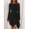 imagePRETTYGARDEN Women Fall 2025 Mini Bodycon Dresses Long Sleeve Tie Waist Ruched Fitted Party Club Night Out Trendy Short DressBlack