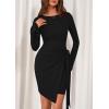 imagePRETTYGARDEN Women Fall 2025 Mini Bodycon Dresses Long Sleeve Tie Waist Ruched Fitted Party Club Night Out Trendy Short DressBlack