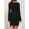 imagePRETTYGARDEN Women Fall 2025 Mini Bodycon Dresses Long Sleeve Tie Waist Ruched Fitted Party Club Night Out Trendy Short DressBlack