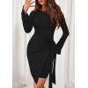 imagePRETTYGARDEN Women Fall 2025 Mini Bodycon Dresses Long Sleeve Tie Waist Ruched Fitted Party Club Night Out Trendy Short DressBlack