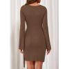 imagePRETTYGARDEN Women Fall 2025 Mini Bodycon Dresses Long Sleeve Tie Waist Ruched Fitted Party Club Night Out Trendy Short DressBrown