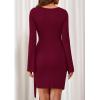 imagePRETTYGARDEN Women Fall 2025 Mini Bodycon Dresses Long Sleeve Tie Waist Ruched Fitted Party Club Night Out Trendy Short DressBurgundy