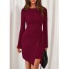 imagePRETTYGARDEN Women Fall 2025 Mini Bodycon Dresses Long Sleeve Tie Waist Ruched Fitted Party Club Night Out Trendy Short DressBurgundy