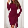 imagePRETTYGARDEN Women Fall 2025 Mini Bodycon Dresses Long Sleeve Tie Waist Ruched Fitted Party Club Night Out Trendy Short DressBurgundy