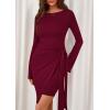 imagePRETTYGARDEN Women Fall 2025 Mini Bodycon Dresses Long Sleeve Tie Waist Ruched Fitted Party Club Night Out Trendy Short DressBurgundy