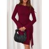 imagePRETTYGARDEN Women Fall 2025 Mini Bodycon Dresses Long Sleeve Tie Waist Ruched Fitted Party Club Night Out Trendy Short DressBurgundy