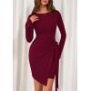 imagePRETTYGARDEN Women Fall 2025 Mini Bodycon Dresses Long Sleeve Tie Waist Ruched Fitted Party Club Night Out Trendy Short DressBurgundy
