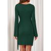 imagePRETTYGARDEN Women Fall 2025 Mini Bodycon Dresses Long Sleeve Tie Waist Ruched Fitted Party Club Night Out Trendy Short DressDark Green