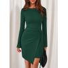 imagePRETTYGARDEN Women Fall 2025 Mini Bodycon Dresses Long Sleeve Tie Waist Ruched Fitted Party Club Night Out Trendy Short DressDark Green