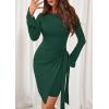 imagePRETTYGARDEN Women Fall 2025 Mini Bodycon Dresses Long Sleeve Tie Waist Ruched Fitted Party Club Night Out Trendy Short DressDark Green