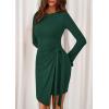 imagePRETTYGARDEN Women Fall 2025 Mini Bodycon Dresses Long Sleeve Tie Waist Ruched Fitted Party Club Night Out Trendy Short DressDark Green