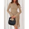 imagePRETTYGARDEN Women Fall 2025 Mini Bodycon Dresses Long Sleeve Tie Waist Ruched Fitted Party Club Night Out Trendy Short DressKhaki