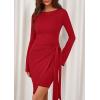 imagePRETTYGARDEN Women Fall 2025 Mini Bodycon Dresses Long Sleeve Tie Waist Ruched Fitted Party Club Night Out Trendy Short DressRed
