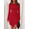 imagePRETTYGARDEN Women Fall 2025 Mini Bodycon Dresses Long Sleeve Tie Waist Ruched Fitted Party Club Night Out Trendy Short DressRed