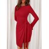 imagePRETTYGARDEN Women Fall 2025 Mini Bodycon Dresses Long Sleeve Tie Waist Ruched Fitted Party Club Night Out Trendy Short DressRed