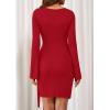 imagePRETTYGARDEN Women Fall 2025 Mini Bodycon Dresses Long Sleeve Tie Waist Ruched Fitted Party Club Night Out Trendy Short DressRed