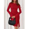 imagePRETTYGARDEN Women Fall 2025 Mini Bodycon Dresses Long Sleeve Tie Waist Ruched Fitted Party Club Night Out Trendy Short DressRed