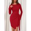 imagePRETTYGARDEN Women Fall 2025 Mini Bodycon Dresses Long Sleeve Tie Waist Ruched Fitted Party Club Night Out Trendy Short DressRed
