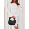 imagePRETTYGARDEN Women Fall 2025 Mini Bodycon Dresses Long Sleeve Tie Waist Ruched Fitted Party Club Night Out Trendy Short DressWhite