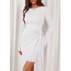 imagePRETTYGARDEN Women Fall 2025 Mini Bodycon Dresses Long Sleeve Tie Waist Ruched Fitted Party Club Night Out Trendy Short DressWhite