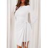 imagePRETTYGARDEN Women Fall 2025 Mini Bodycon Dresses Long Sleeve Tie Waist Ruched Fitted Party Club Night Out Trendy Short DressWhite