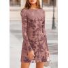imagePRETTYGARDEN Womens 2025 Fall Fashion Floral Long Sleeve Mini Dress Mesh Bodycon Short Party Date Night Going Out DressesDusty Pink
