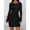 imagePRETTYGARDEN Womens 2025 Fall Fashion Floral Long Sleeve Mini Dress Mesh Bodycon Short Party Date Night Going Out DressesFloral Black